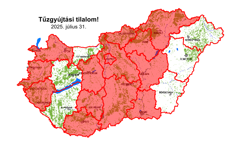 Aktuális tűzgyújtási tilalom térkép (2025.07.14)